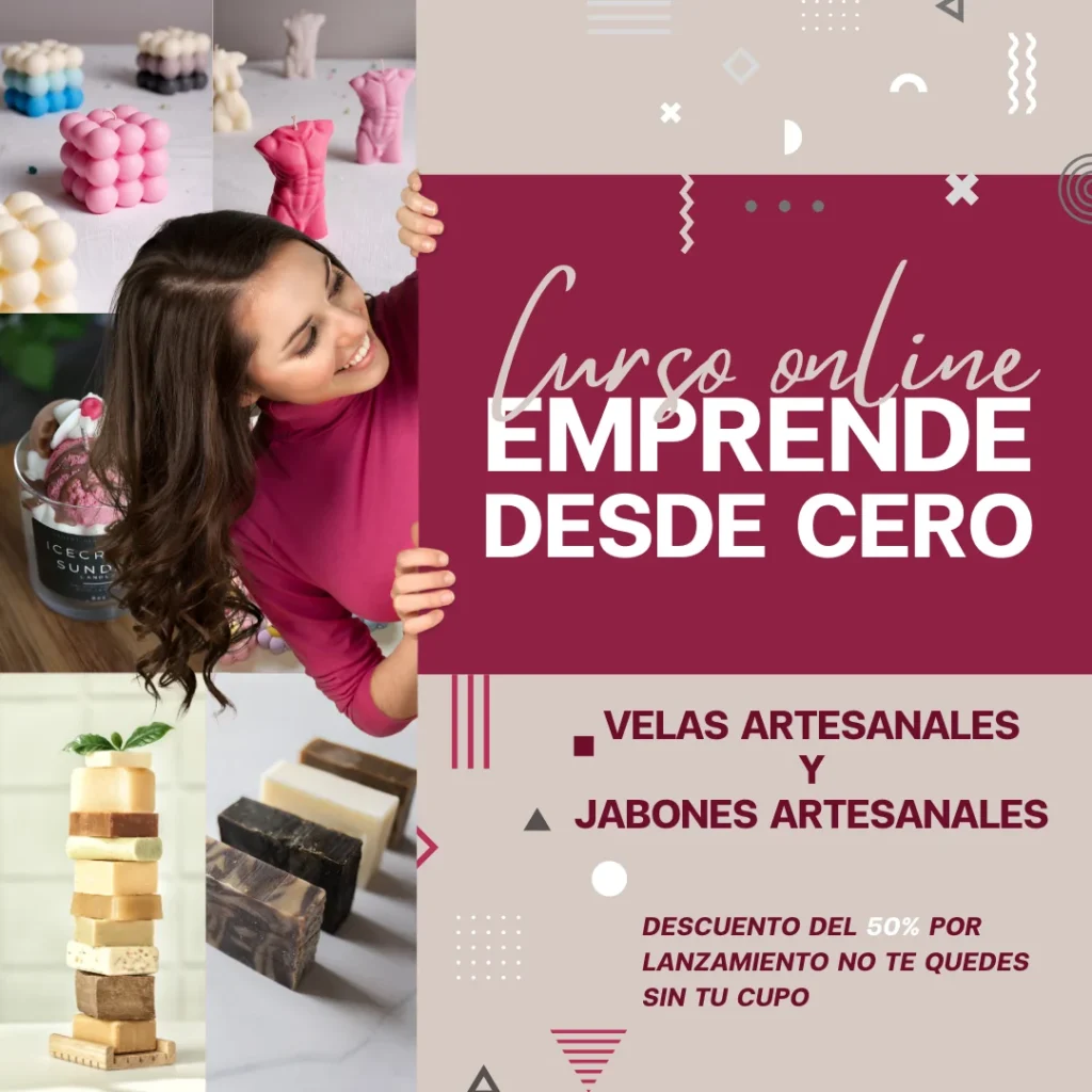 Cartel de promoción del curso de velas y jabones artesanales